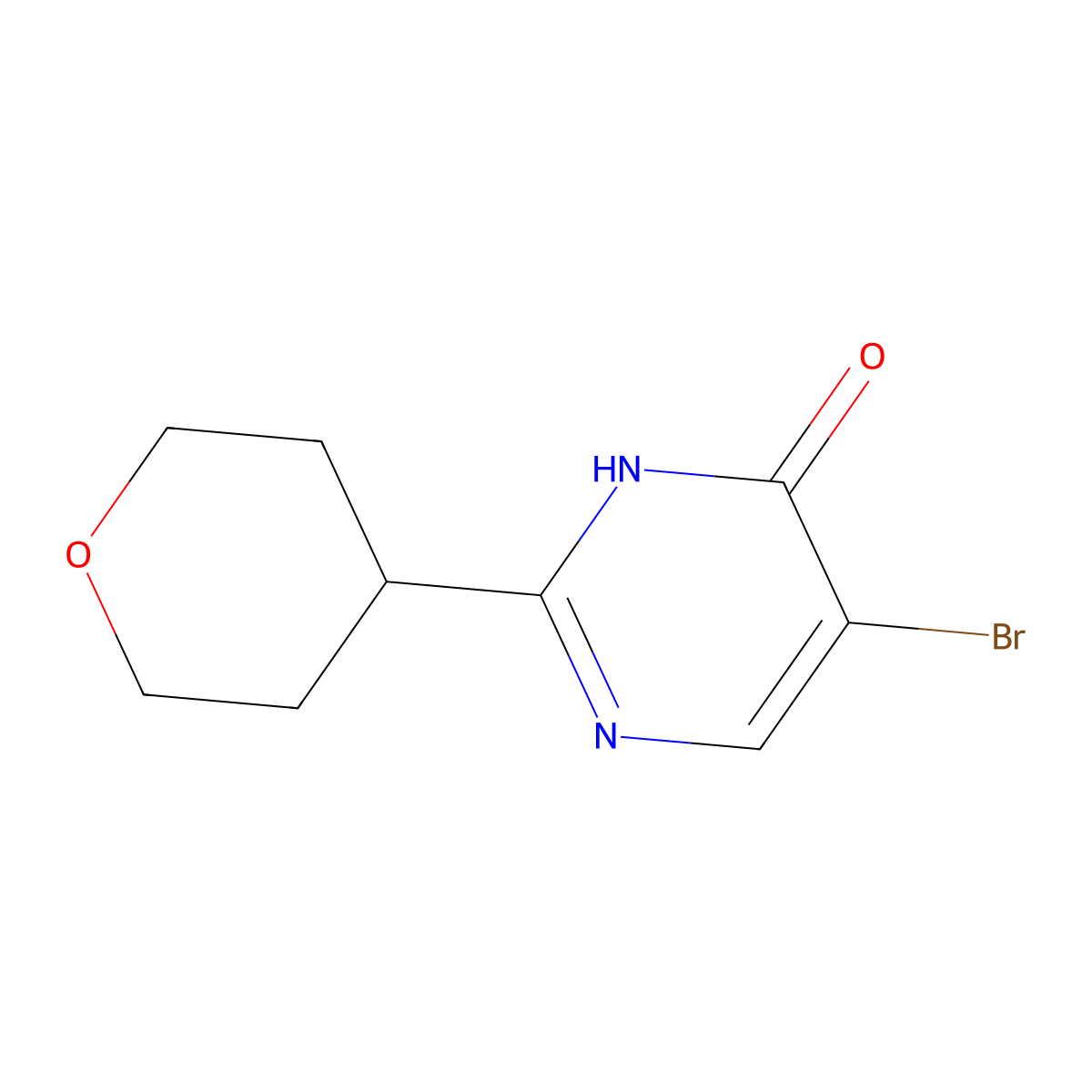 5-Bromo-2-(oxan-4-yl)pyrimidin-4-ol molecular structure, CAS 1499853-65-4