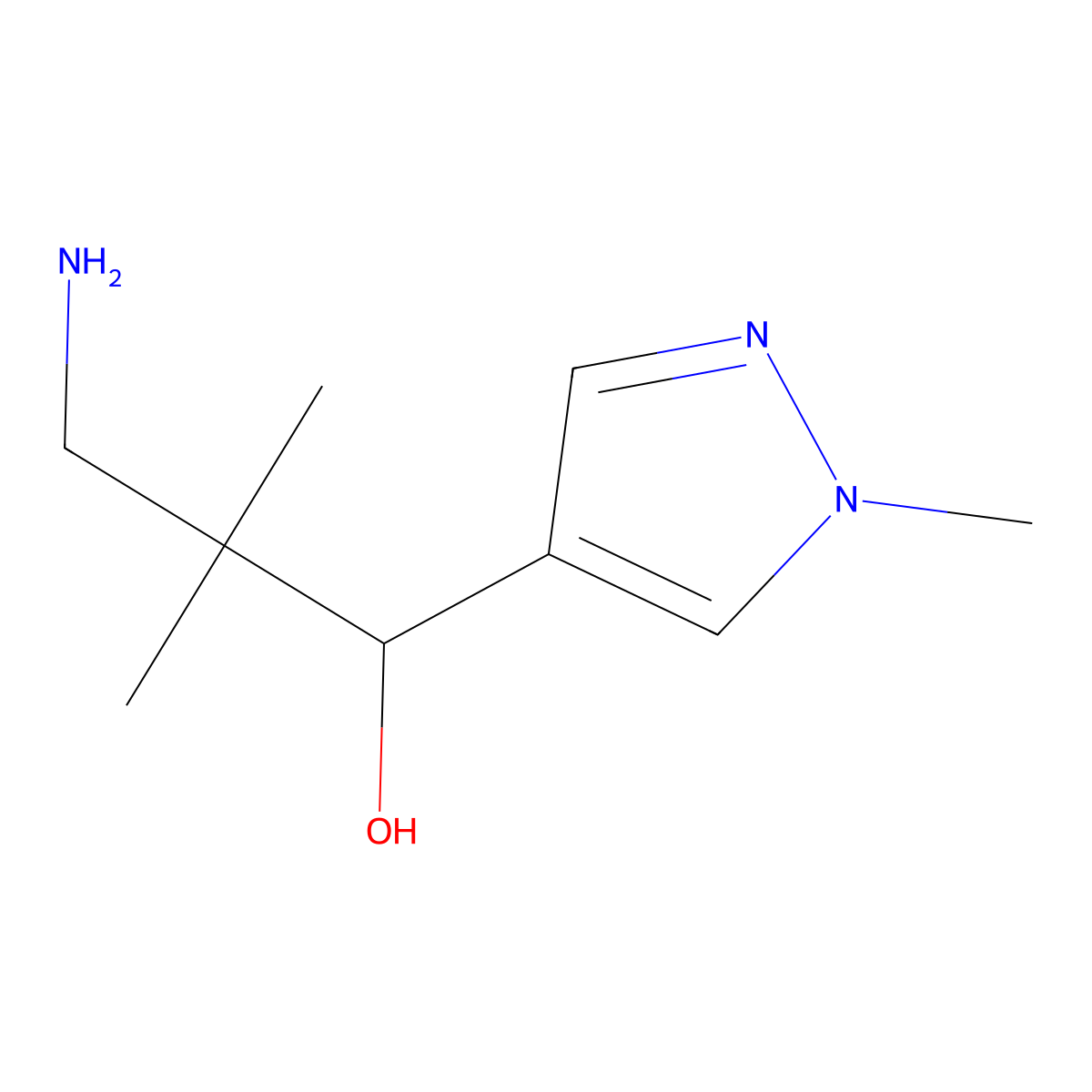 3-amino-2,2-dimethyl-1-(1-methyl-1H-pyrazol-4-yl)propan-1-ol molecular structure, CAS 1499868-86-8