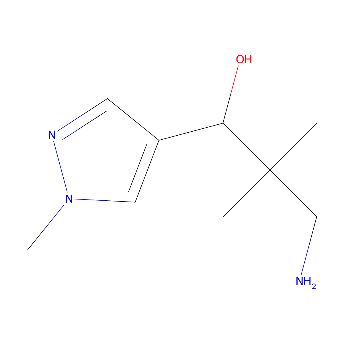 3-amino-2,2-dimethyl-1-(1-methyl-1H-pyrazol-4-yl)propan-1-ol molecular structure, CAS 1499868-86-8
