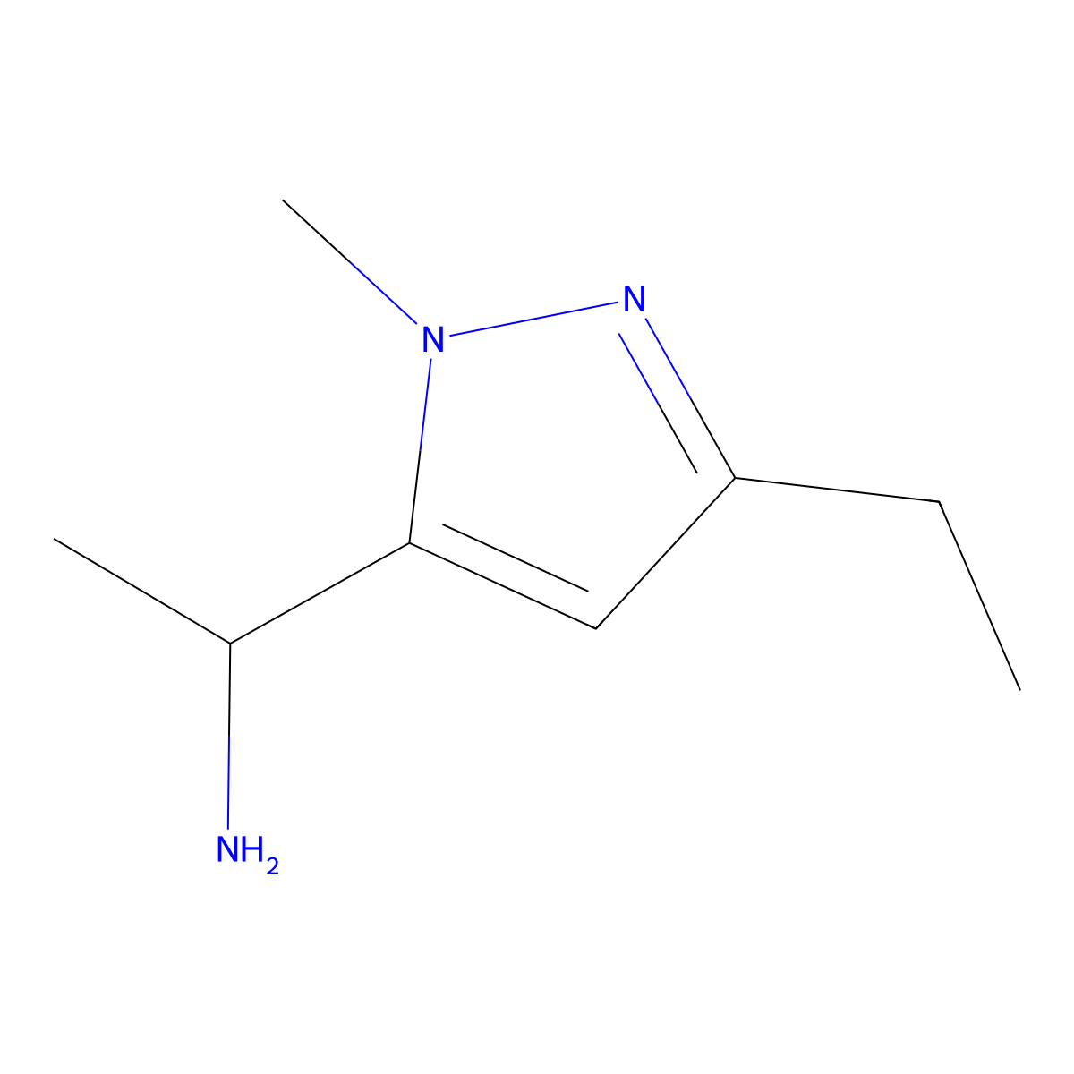 1-(3-Ethyl-1-methyl-1H-pyrazol-5-yl)ethan-1-amine molecular structure, CAS 1499919-52-6