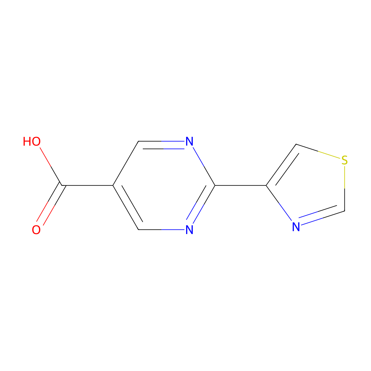 2-(1,3-Thiazol-4-yl)pyrimidine-5-carboxylic acid molecular structure, CAS 1499985-22-6