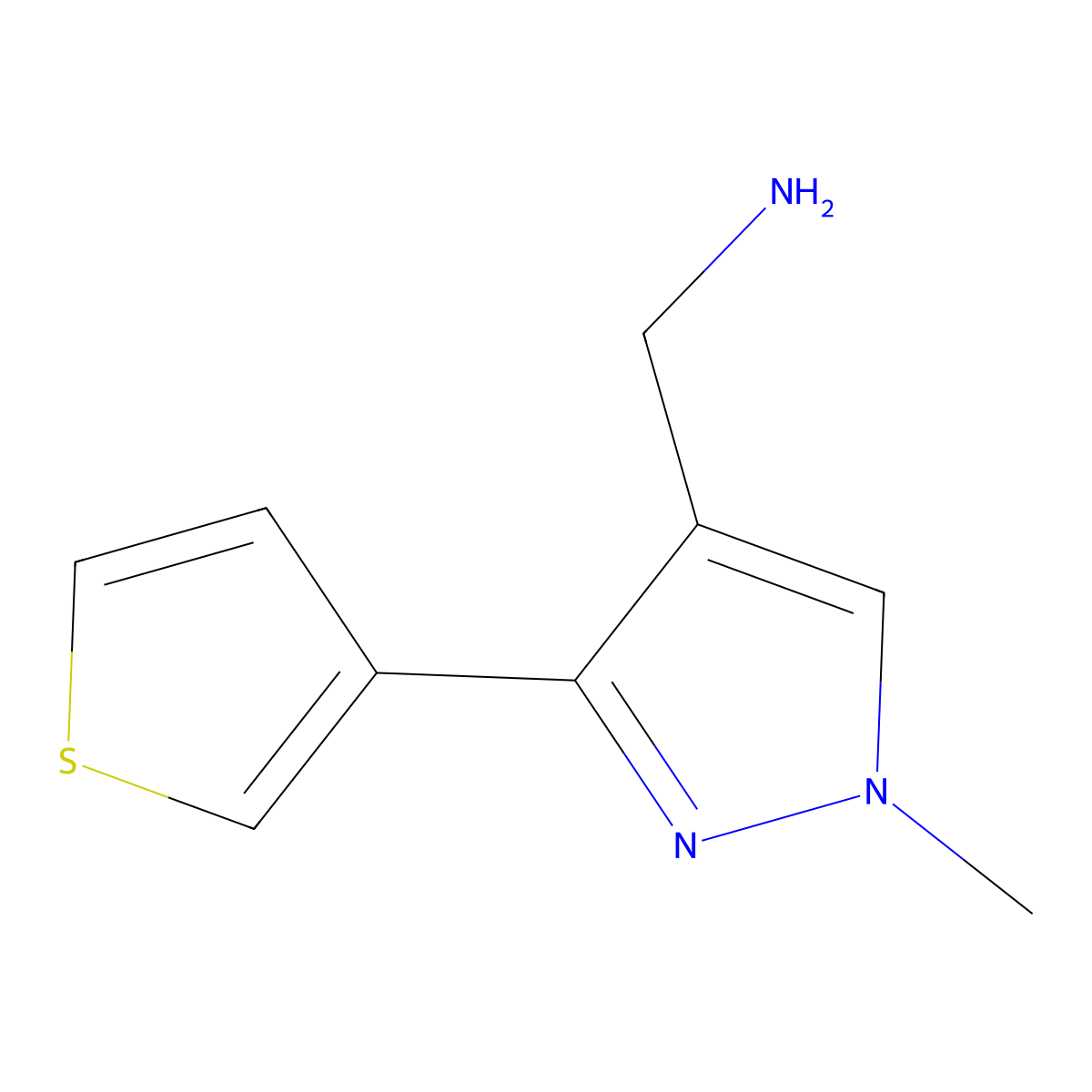 (1-methyl-3-(thiophen-3-yl)-1H-pyrazol-4-yl)methanamine molecular structure, CAS 1499998-80-9