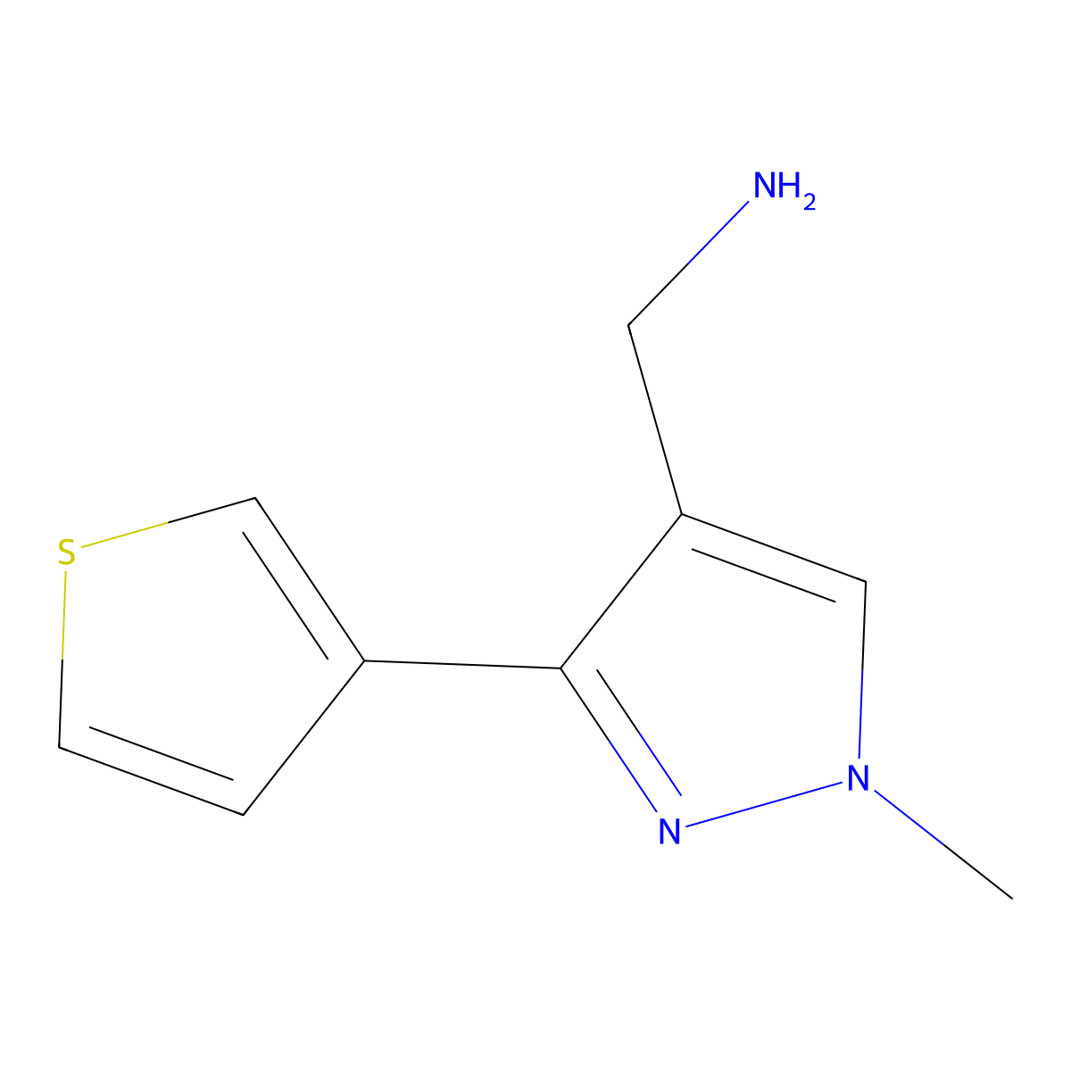 (1-methyl-3-(thiophen-3-yl)-1H-pyrazol-4-yl)methanamine molecular structure, CAS 1499998-80-9