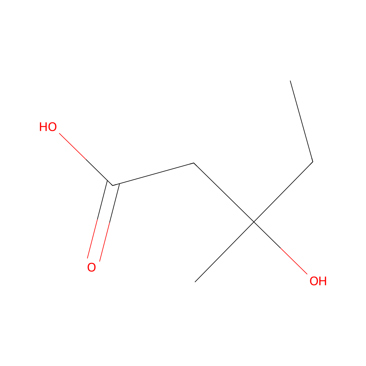 3-Hydroxy-3-methylpentanoic acid molecular structure, CAS 150-96-9