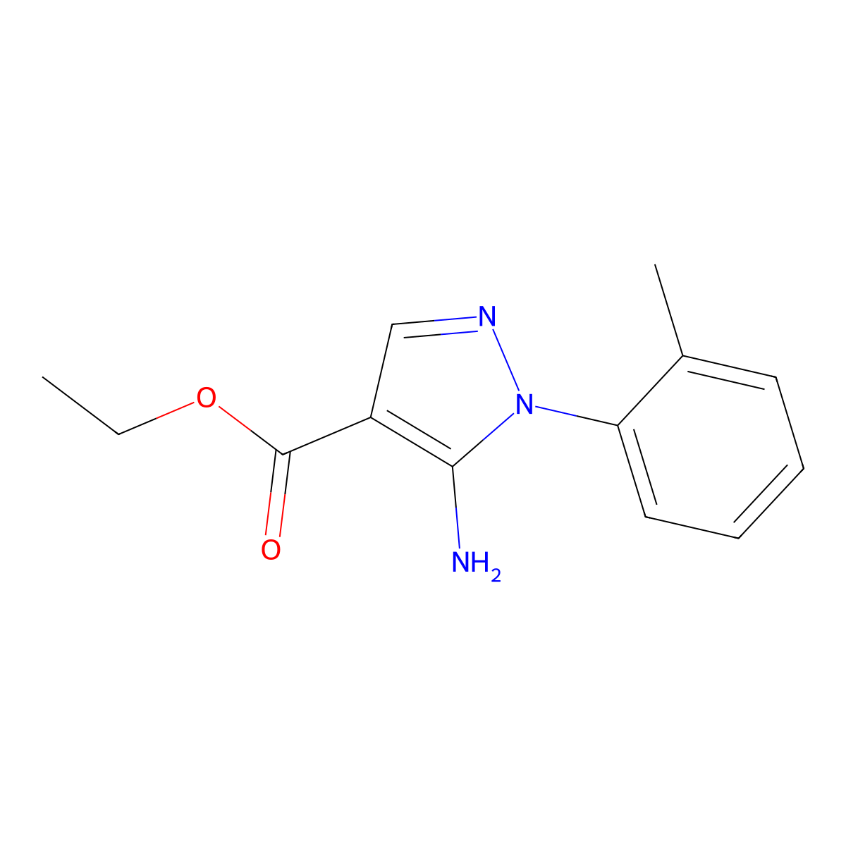 ethyl 5-amino-1-(2-methylphenyl)-1H-pyrazole-4-carboxylate molecular structure, CAS 15001-09-9