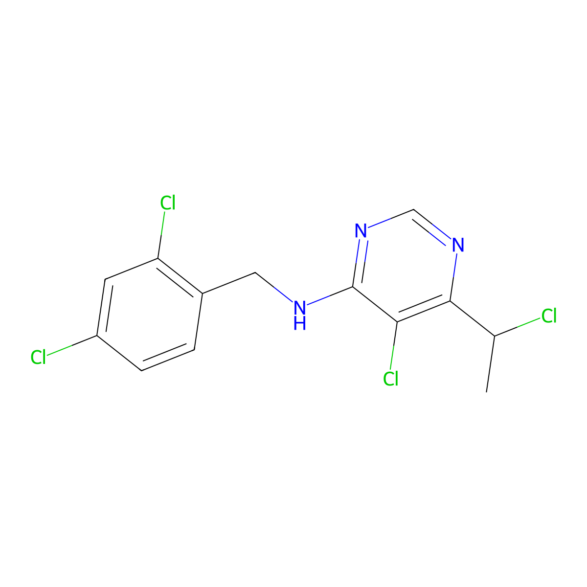 5-Chloro-6-(1-chloroethyl)-N-(2,4-dichlorobenzyl)pyrimidin-4-amine molecular structure, CAS 150011-11-3