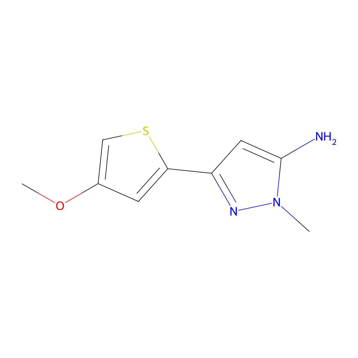 3-(4-methoxythiophen-2-yl)-1-methyl-1H-pyrazol-5-amine molecular structure, CAS 1500174-24-2