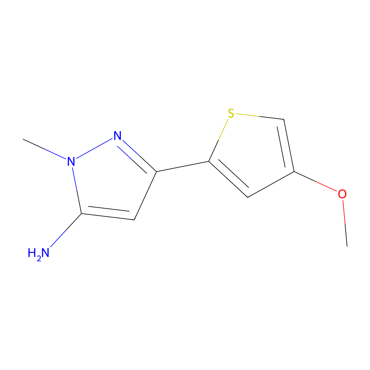 3-(4-methoxythiophen-2-yl)-1-methyl-1H-pyrazol-5-amine molecular structure, CAS 1500174-24-2