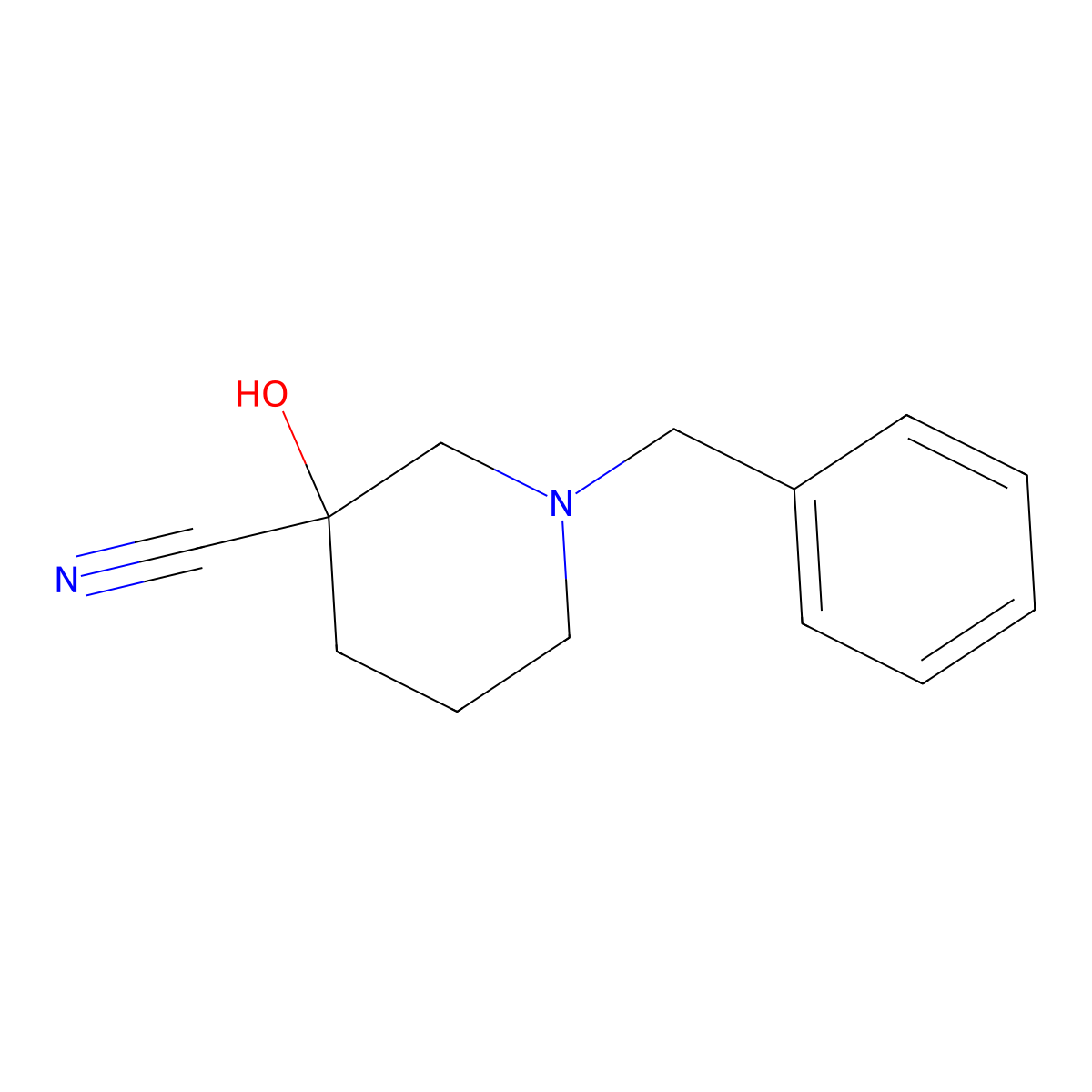 1-Benzyl-3-hydroxypiperidine-3-carbonitrile molecular structure, CAS 150018-99-8