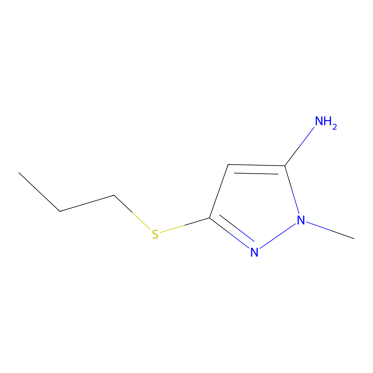 1-methyl-3-(propylsulfanyl)-1H-pyrazol-5-amine molecular structure, CAS 1500180-04-0