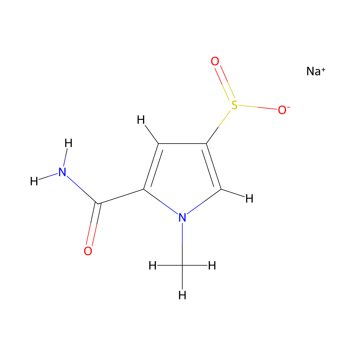 Sodium 5-carbamoyl-1-methyl-1H-pyrrole-3-sulfinate molecular structure, CAS 1500193-67-8