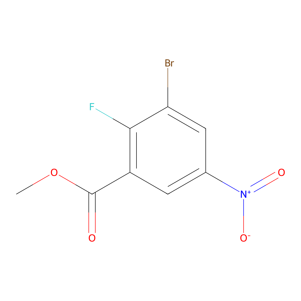 Methyl 3-bromo-2-fluoro-5-nitrobenzoate molecular structure, CAS 1500237-96-6