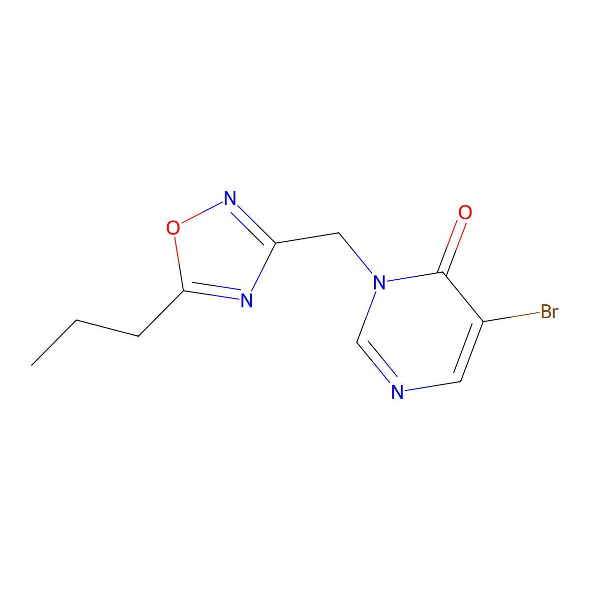 5-Bromo-3-[(5-propyl-1,2,4-oxadiazol-3-yl)methyl]-3,4-dihydropyrimidin-4-one molecular structure, CAS 1500302-60-2