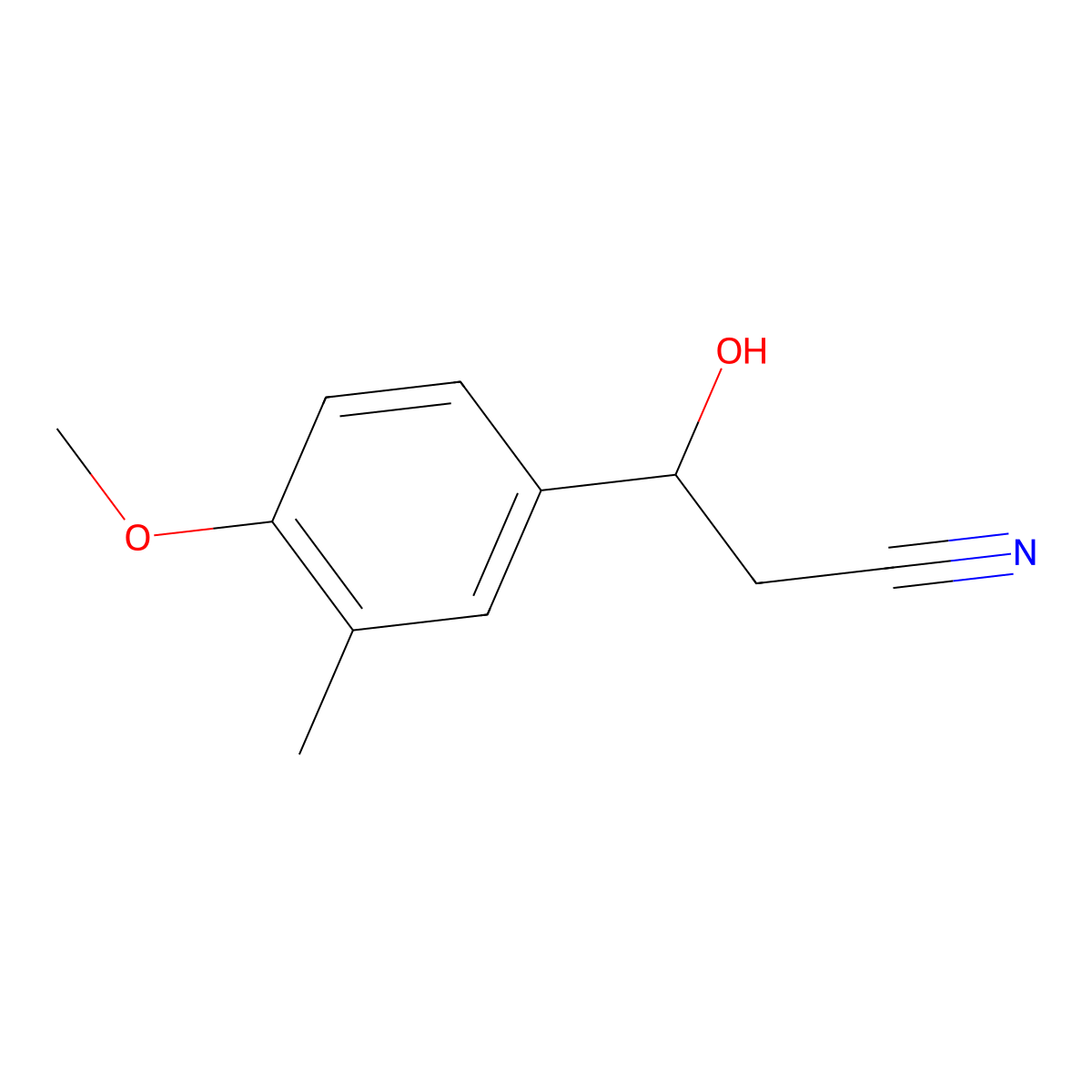 3-Hydroxy-3-(4-methoxy-3-methylphenyl)propanenitrile molecular structure, CAS 1500317-46-3