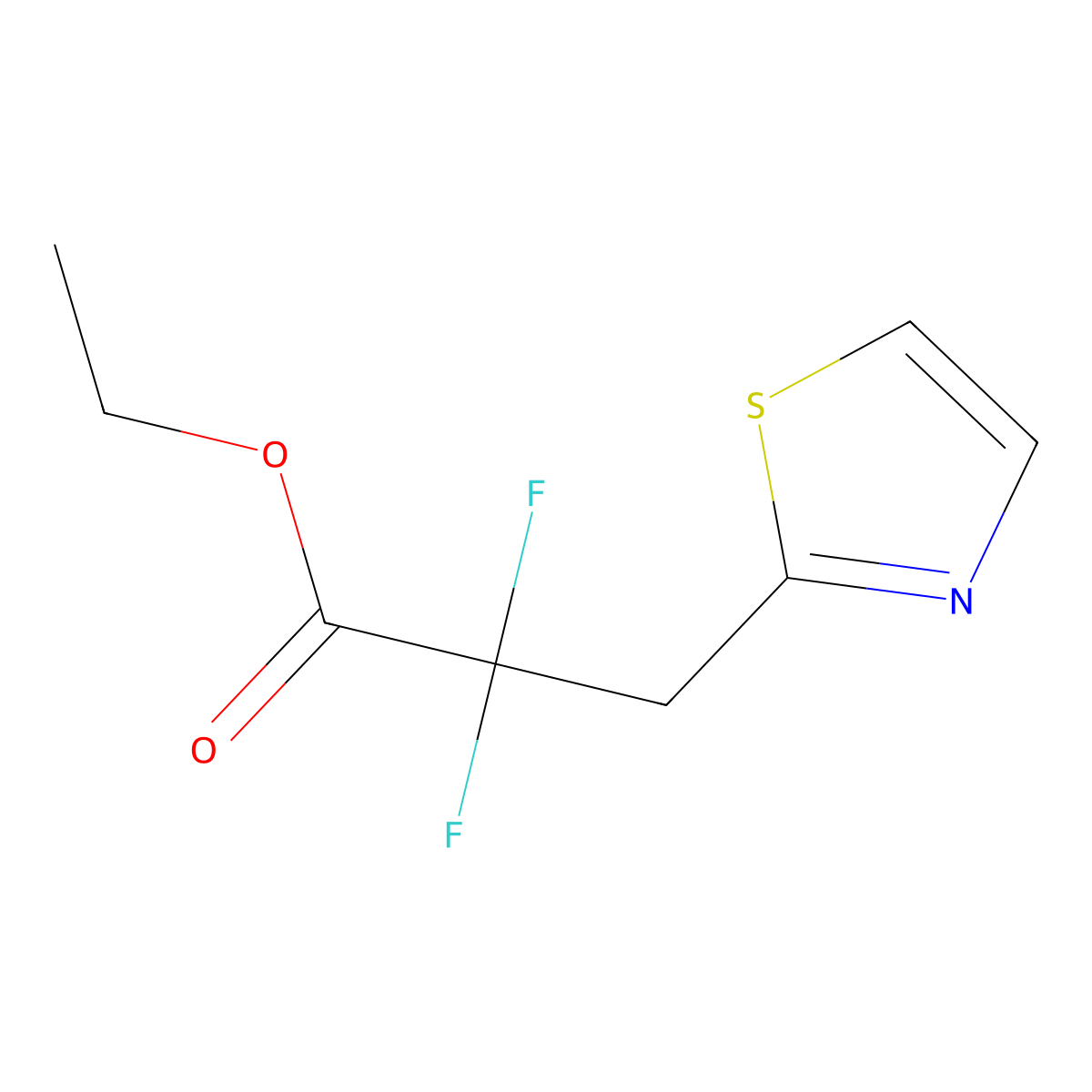 Ethyl 2,2-difluoro-3-(thiazol-2-yl)propanoate molecular structure, CAS 1500358-72-4