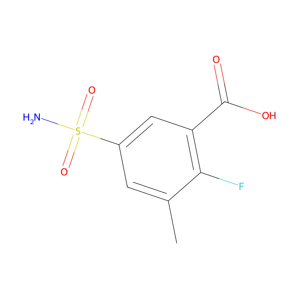 2-Fluoro-3-methyl-5-sulfamoylbenzoic acid molecular structure, CAS 1500372-74-6
