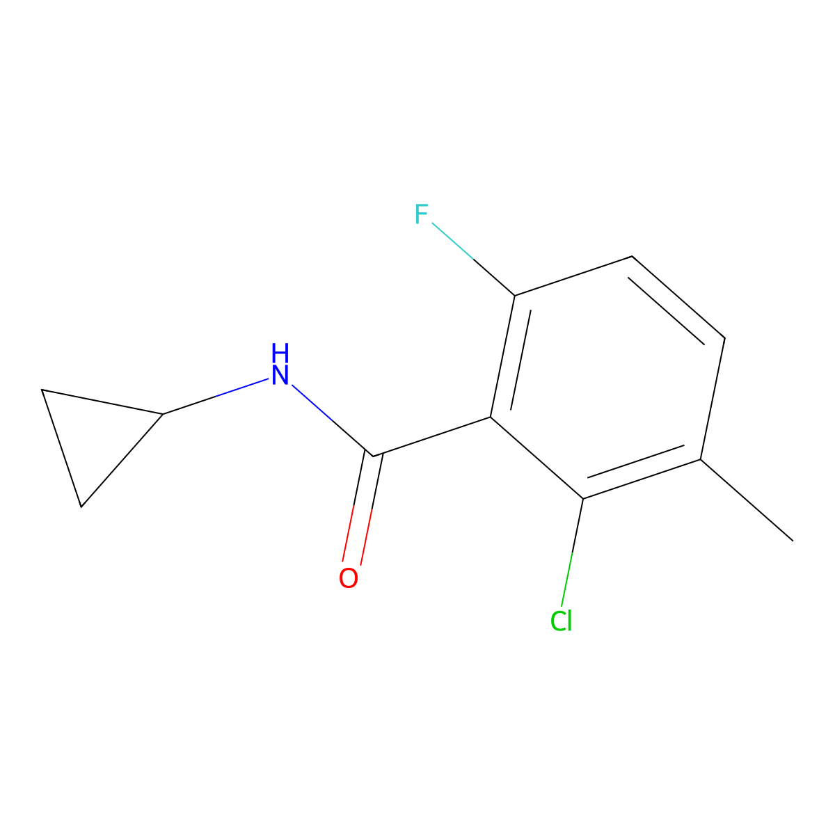 2-chloro-N-cyclopropyl-6-fluoro-3-methylbenzamide molecular structure, CAS 1500421-47-5