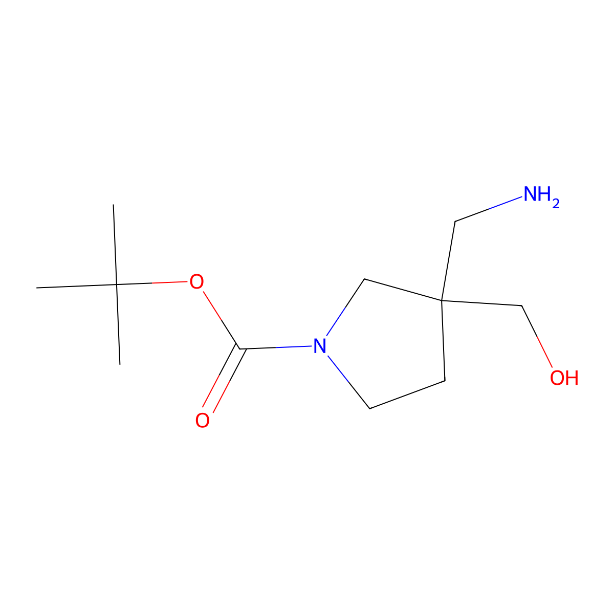 Tert-butyl 3-(aminomethyl)-3-(hydroxymethyl)pyrrolidine-1-carboxylate molecular structure, CAS 1500423-61-9