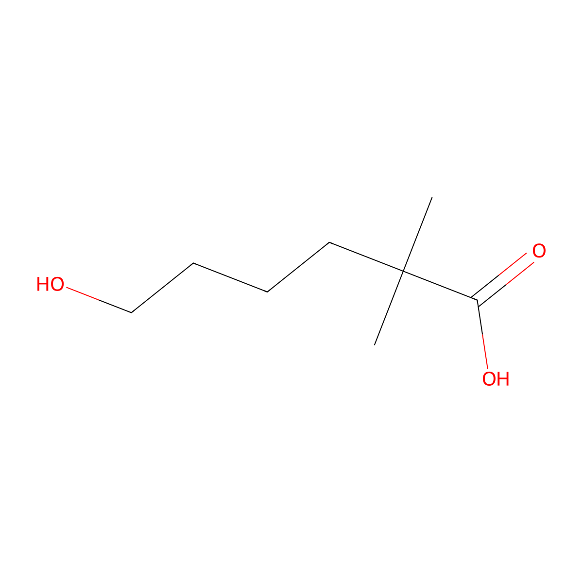 6-Hydroxy-2,2-dimethylhexanoic acid molecular structure, CAS 1500477-45-1