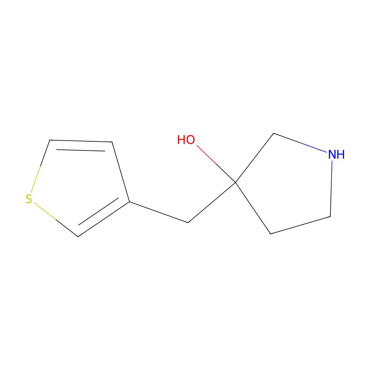 3-(Thiophen-3-ylmethyl)pyrrolidin-3-ol molecular structure, CAS 1500521-48-1