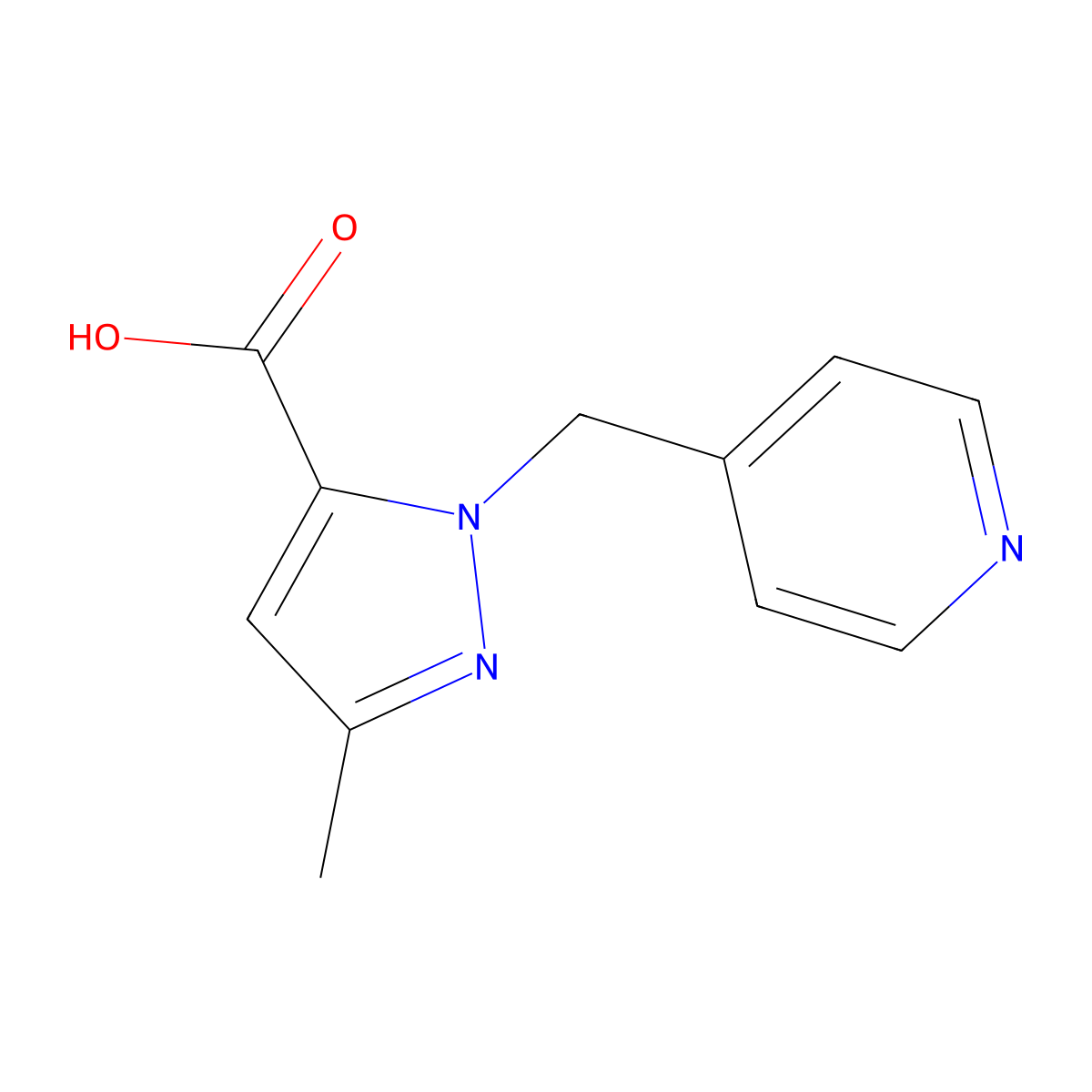 3-Methyl-1-(pyridin-4-ylmethyl)-1H-pyrazole-5-carboxylic acid molecular structure, CAS 1500530-79-9