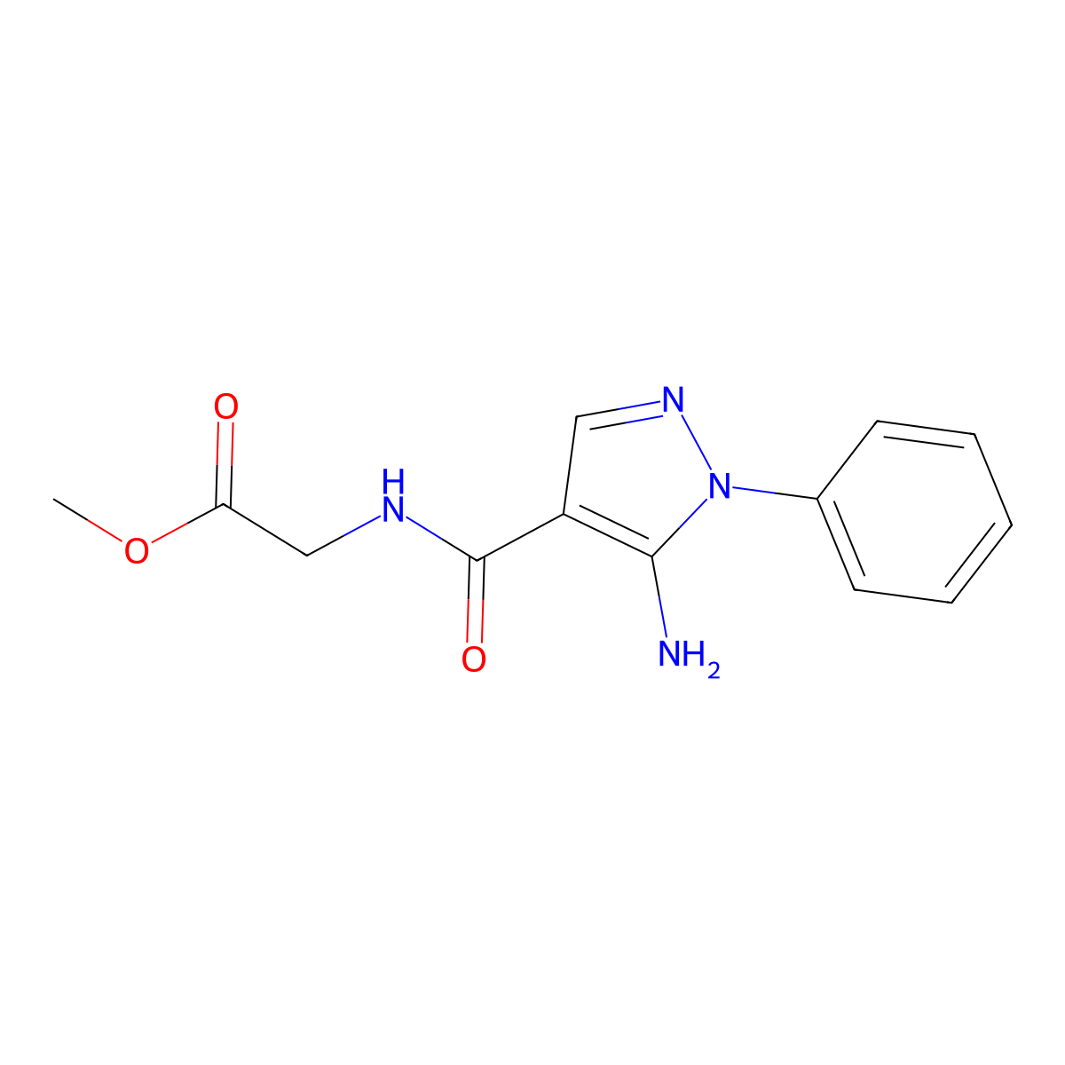 methyl 2-[(5-amino-1-phenyl-1H-pyrazol-4-yl)formamido]acetate molecular structure, CAS 150054-26-5