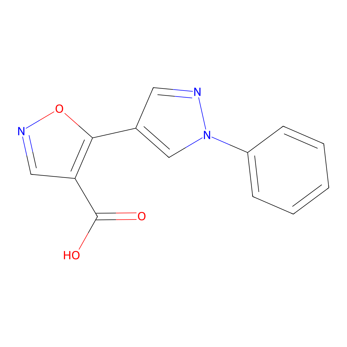 5-(1-phenyl-1H-pyrazol-4-yl)-1,2-oxazole-4-carboxylic acid molecular structure, CAS 1500627-24-6