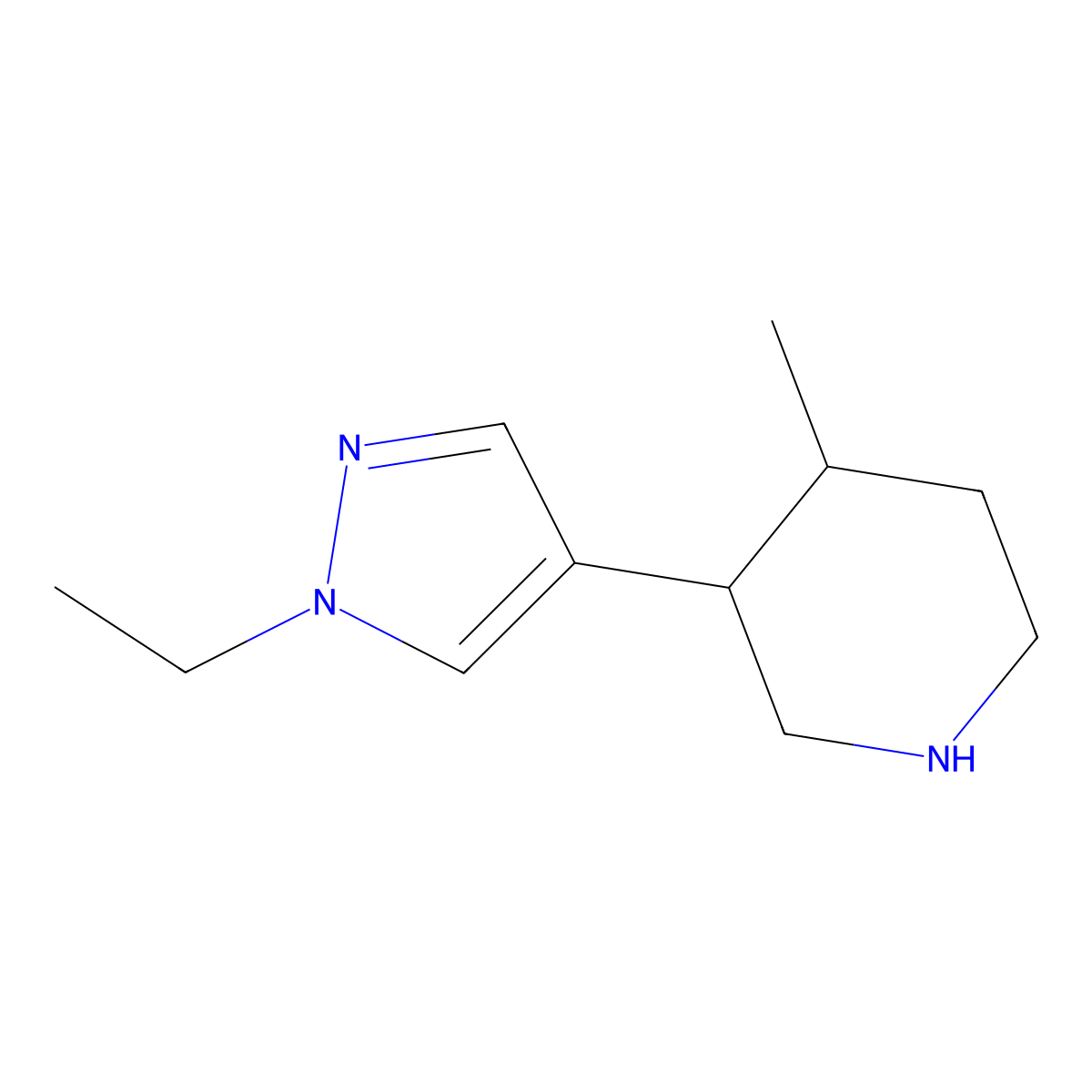 3-(1-ethyl-1H-pyrazol-4-yl)-4-methylpiperidine molecular structure, CAS 1500746-24-6