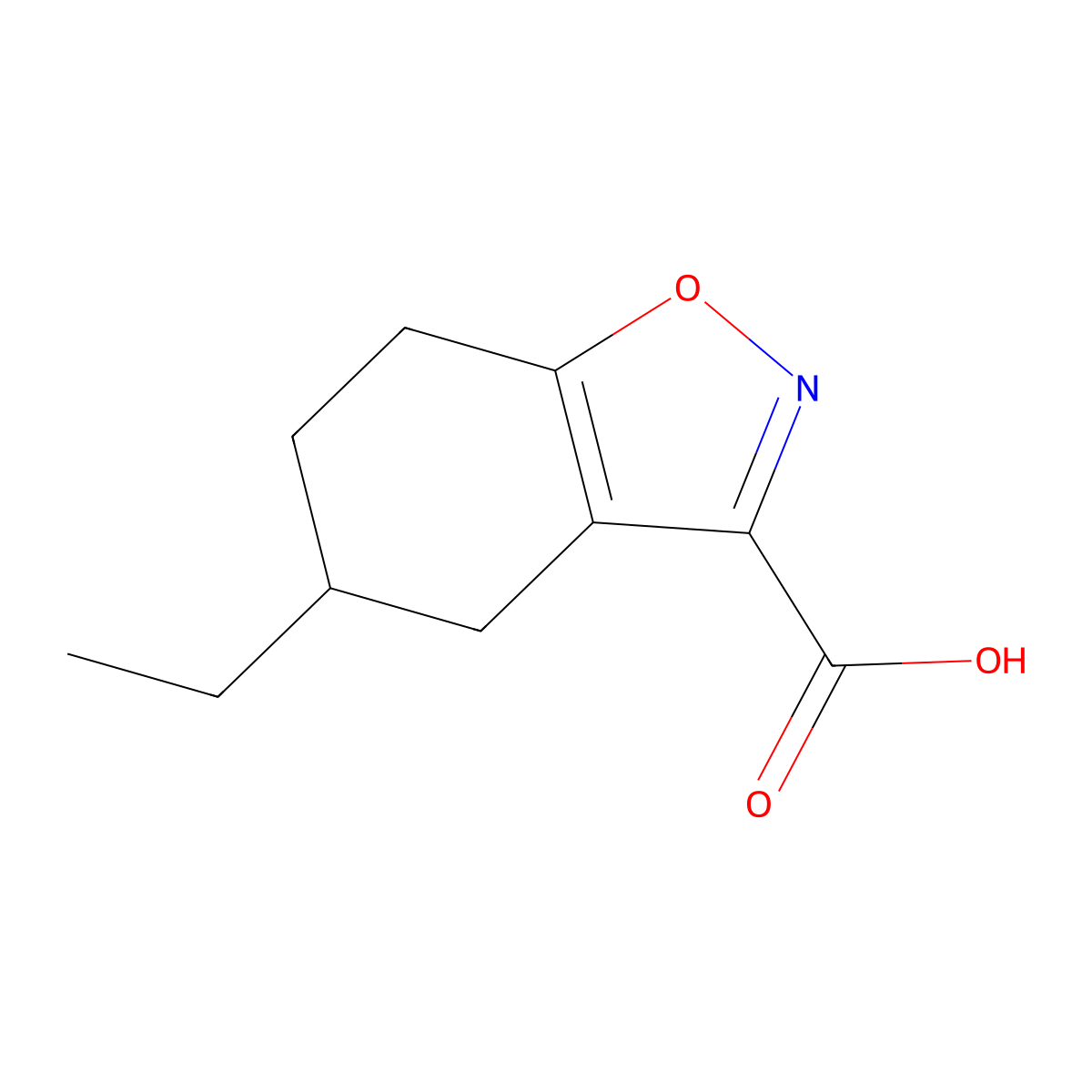 5-Ethyl-4,5,6,7-tetrahydro-1,2-benzoxazole-3-carboxylic acid molecular structure, CAS 1500790-70-4