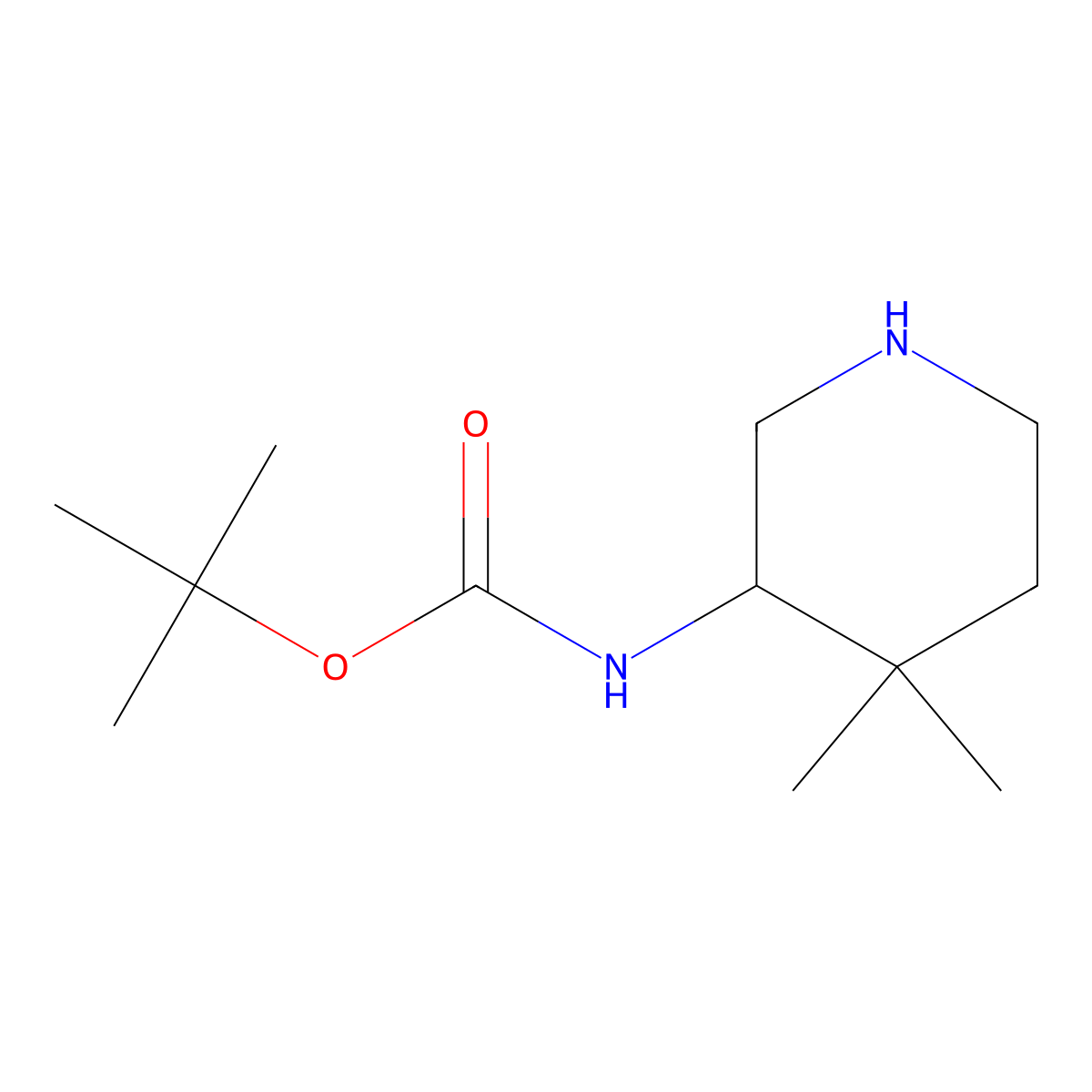 tert-butyl N-(4,4-dimethylpiperidin-3-yl)carbamate molecular structure, CAS 1500902-80-6