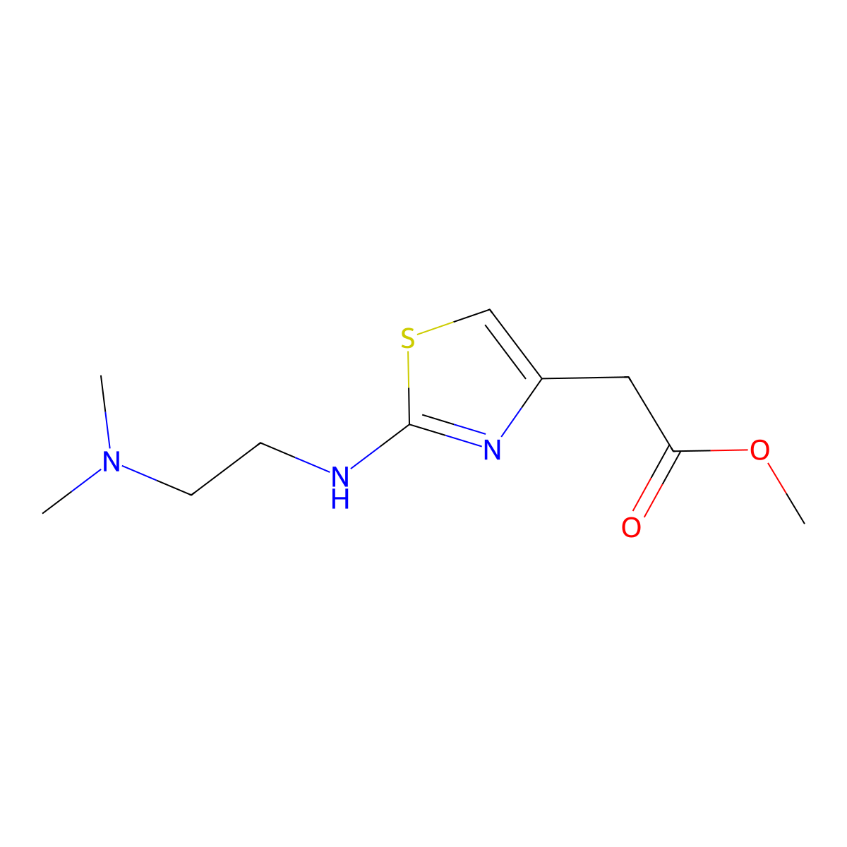 Methyl 2-(2-{[2-(dimethylamino)ethyl]amino}-1,3-thiazol-4-yl)acetate molecular structure, CAS 1500904-17-5