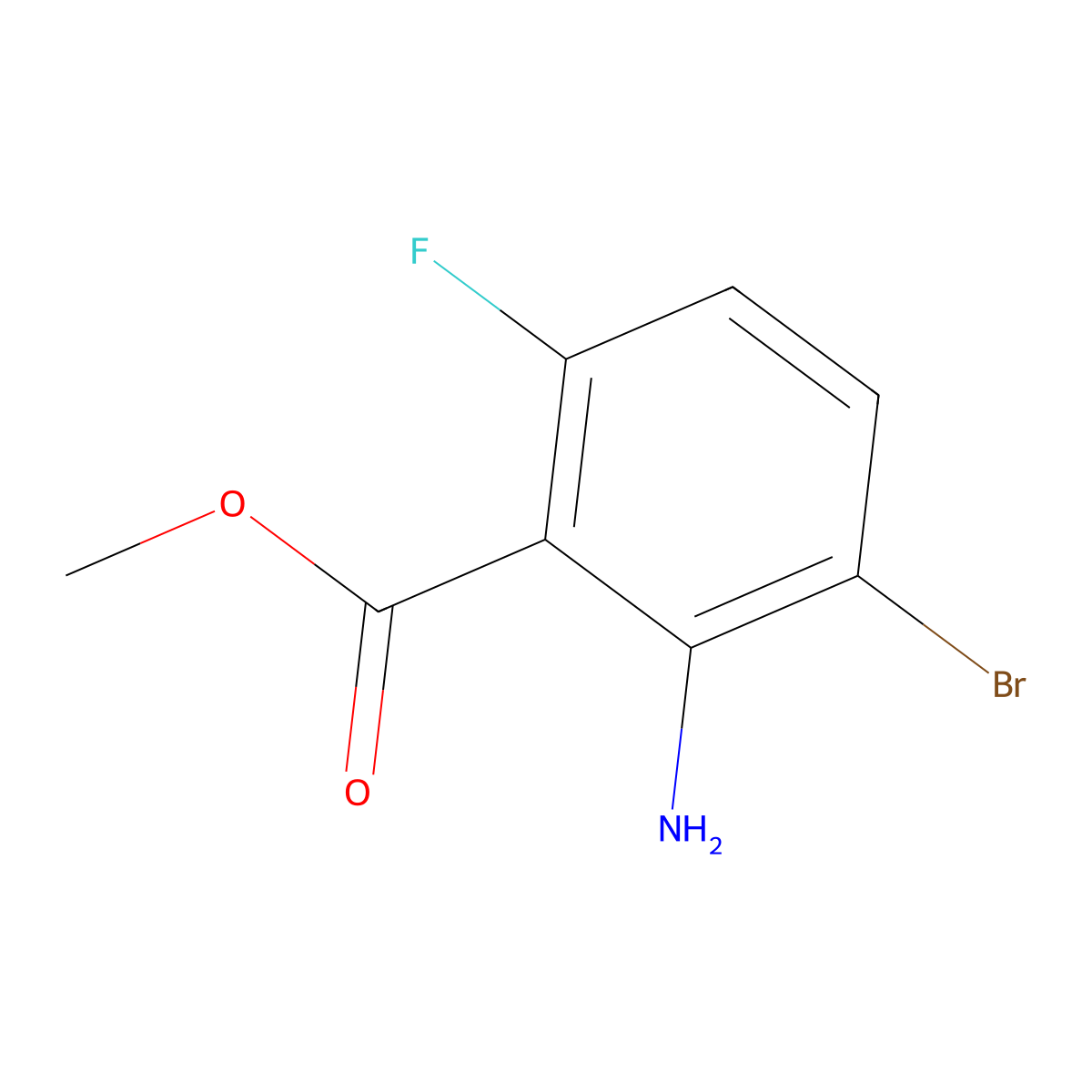 Methyl 2-amino-3-bromo-6-fluorobenzoate molecular structure, CAS 1500953-72-9