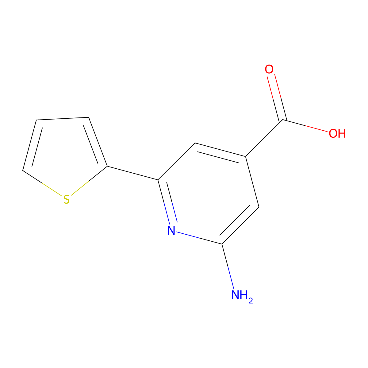 2-Amino-6-(2-thienyl)-4-pyridinecarboxylic acid molecular structure, CAS 1500967-23-6