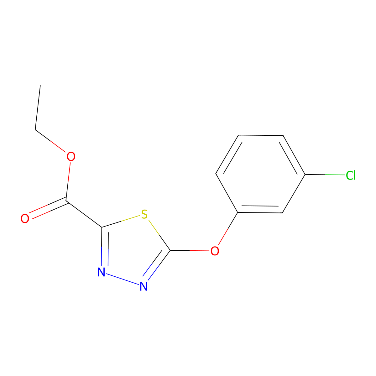 Ethyl 5-(3-chlorophenoxy)-1,3,4-thiadiazole-2-carboxylate molecular structure, CAS 1500999-25-6
