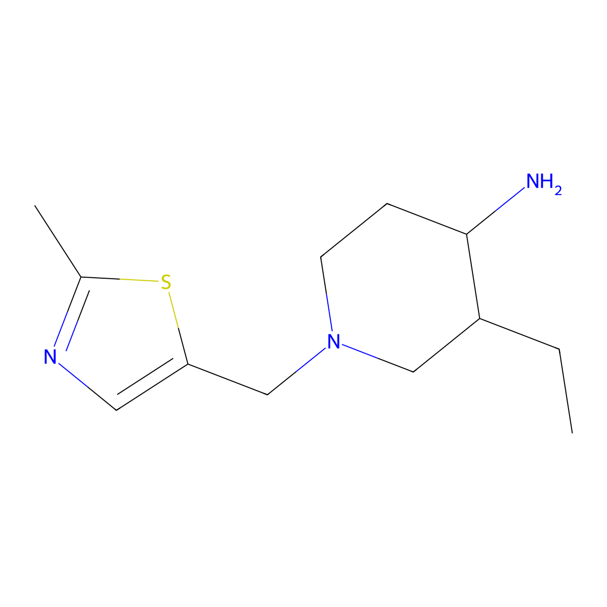 3-Ethyl-1-[(2-methyl-1,3-thiazol-5-yl)methyl]piperidin-4-amine molecular structure, CAS 1501008-49-6
