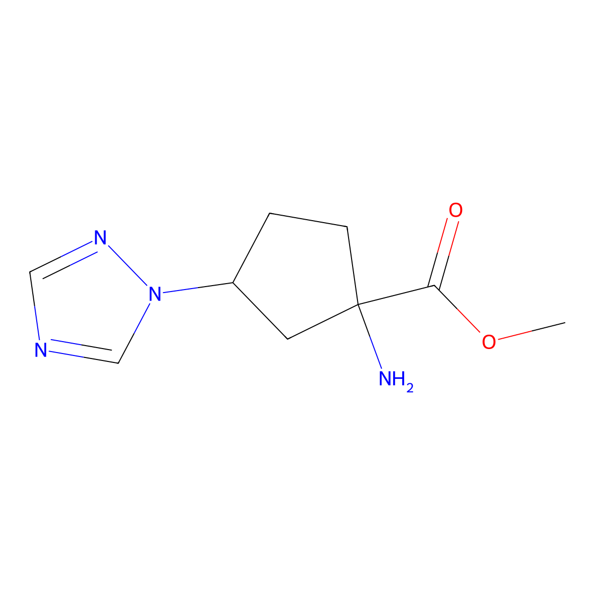 Methyl 1-amino-3-(1H-1,2,4-triazol-1-yl)cyclopentane-1-carboxylate molecular structure, CAS 1501020-85-4