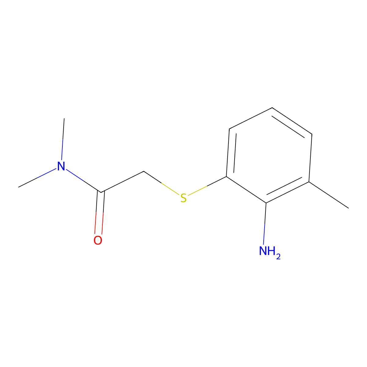 2-[(2-amino-3-methylphenyl)sulfanyl]-N,N-dimethylacetamide molecular structure, CAS 1501092-38-1
