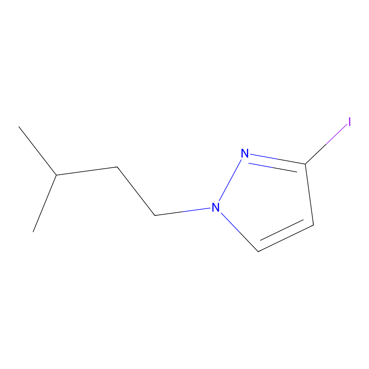 3-iodo-1-(3-methylbutyl)-1H-pyrazole molecular structure, CAS 1501135-34-7