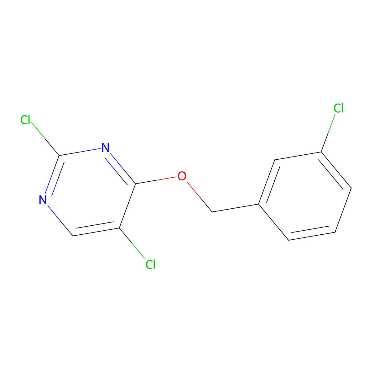 Pyrimidine, 2,5-dichloro-4-[(3-chlorophenyl)methoxy]- molecular structure, CAS 1501136-58-8