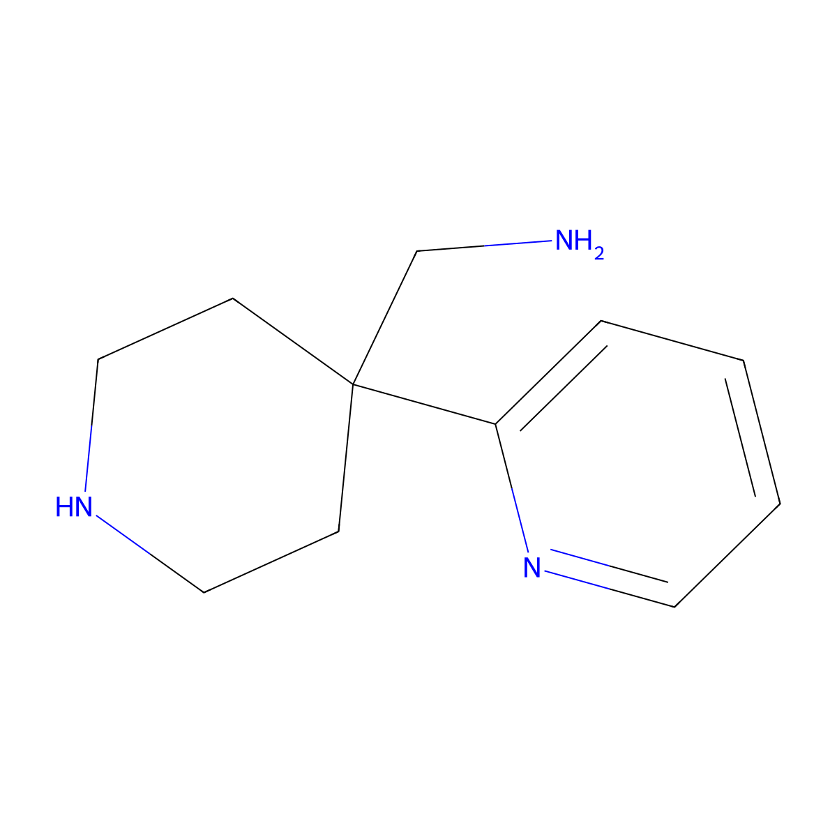 (4-(Pyridin-2-yl)piperidin-4-yl)methanamine molecular structure, CAS 1501149-78-5