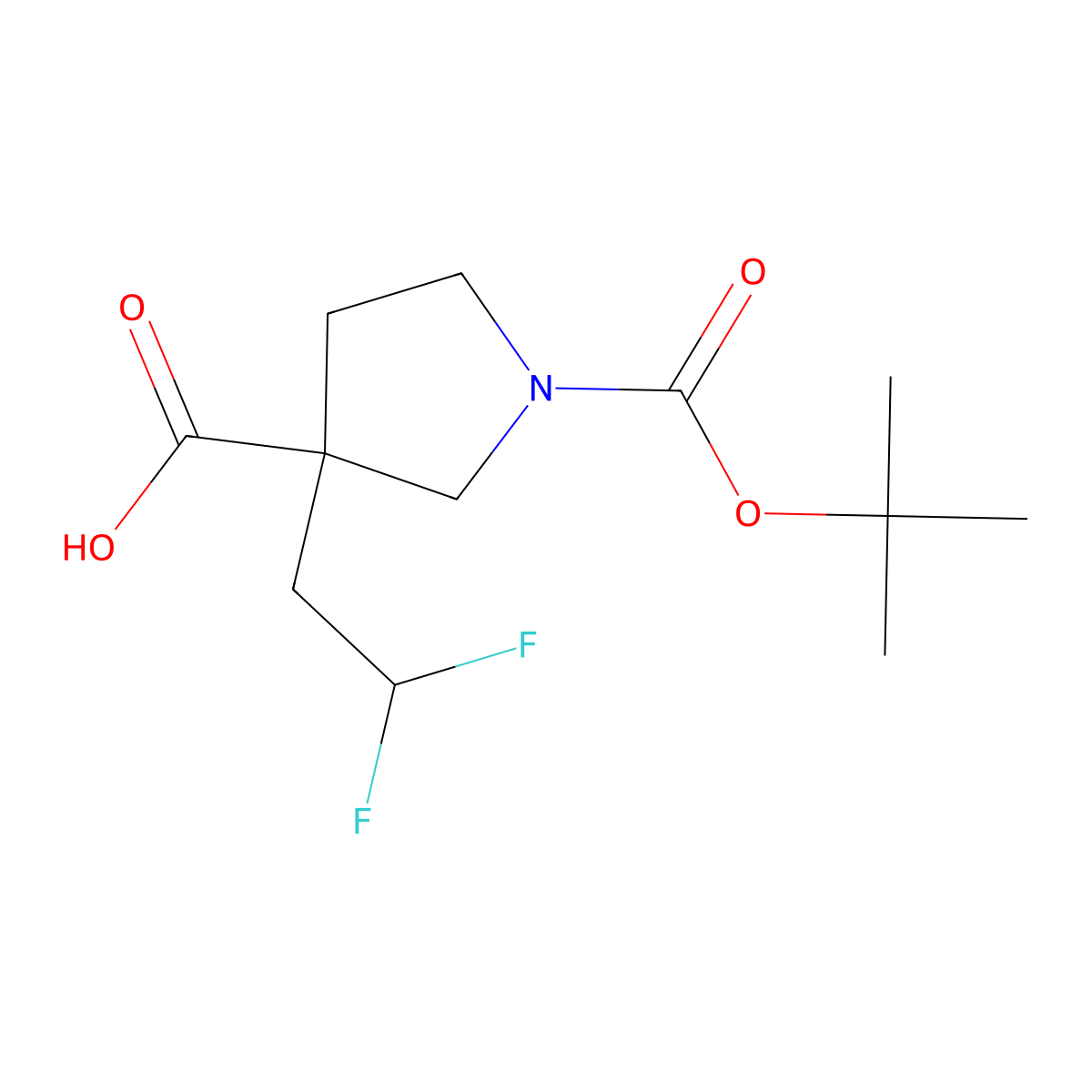 1-[(Tert-butoxy)carbonyl]-3-(2,2-difluoroethyl)pyrrolidine-3-carboxylic acid molecular structure, CAS 1501198-03-3