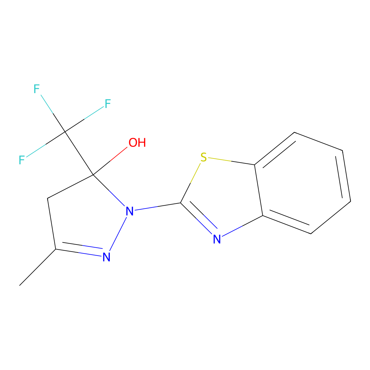 1-(1,3-benzothiazol-2-yl)-3-methyl-5-(trifluoromethyl)-4,5-dihydro-1H-pyrazol-5-ol molecular structure, CAS 150125-57-8