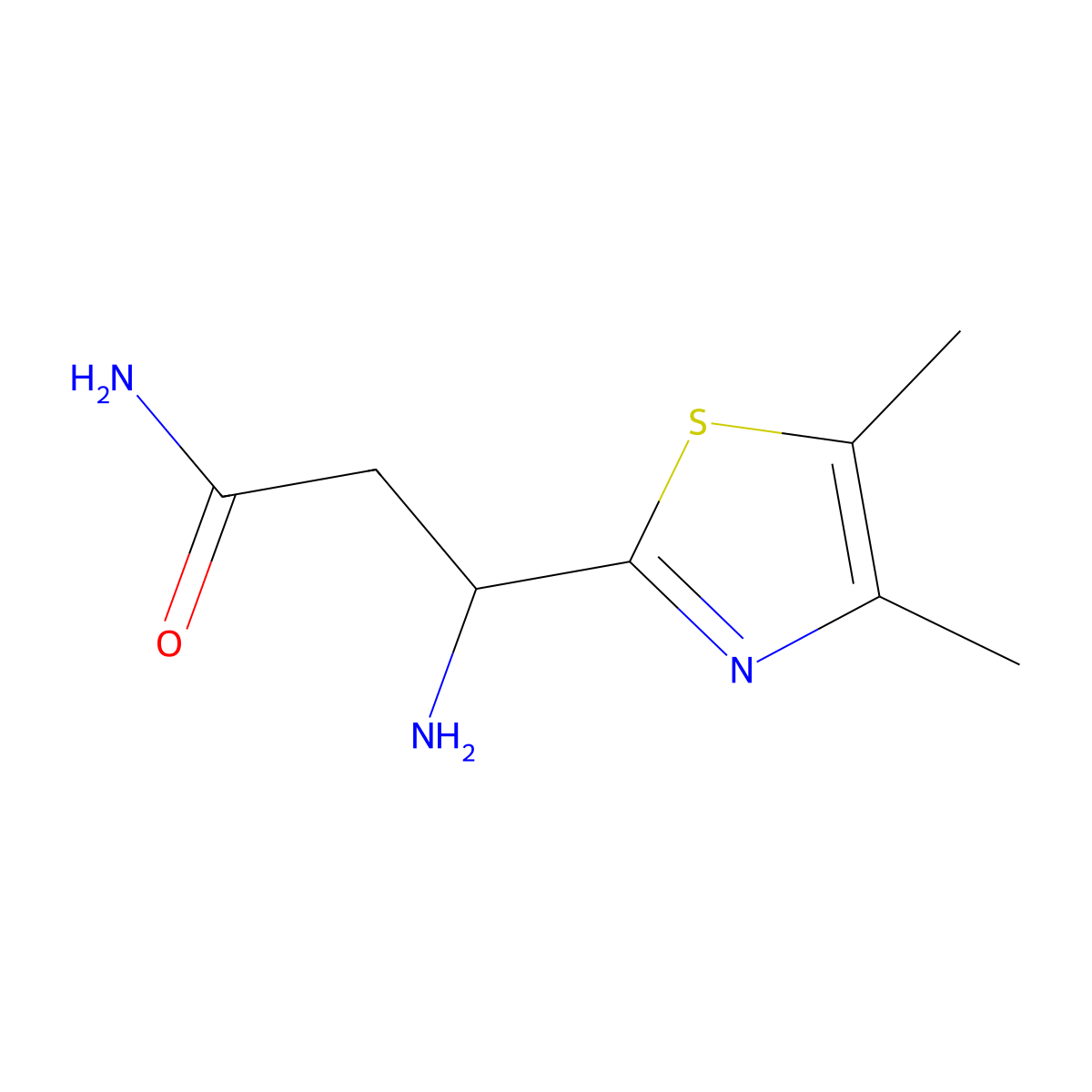 3-Amino-3-(dimethyl-1,3-thiazol-2-yl)propanamide molecular structure, CAS 1501259-02-4