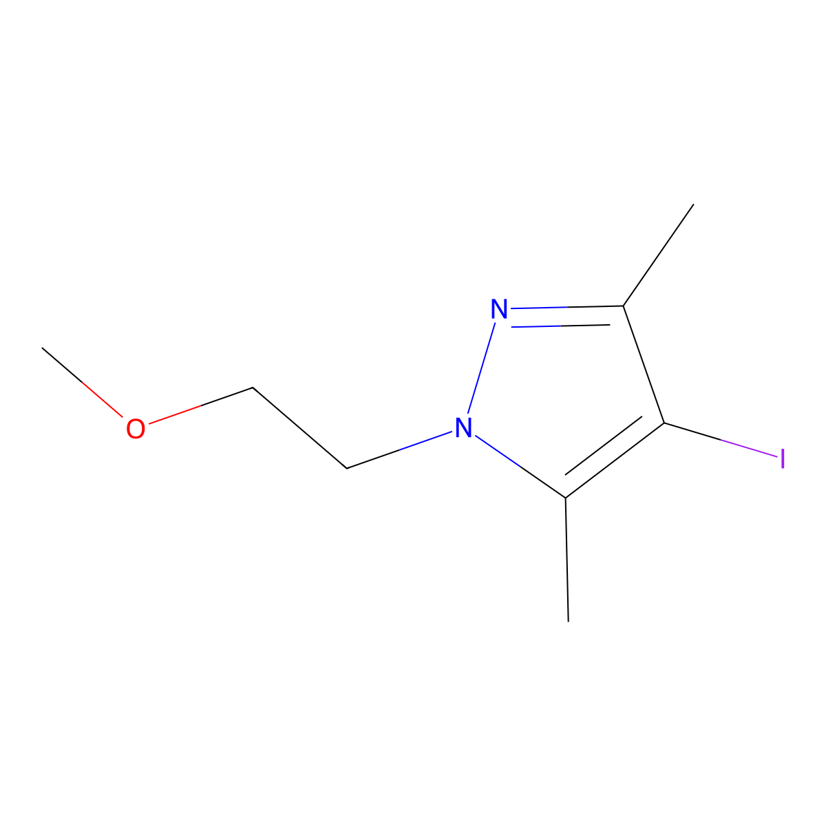 4-iodo-1-(2-methoxyethyl)-3,5-dimethyl-1H-pyrazole molecular structure, CAS 1501263-17-7