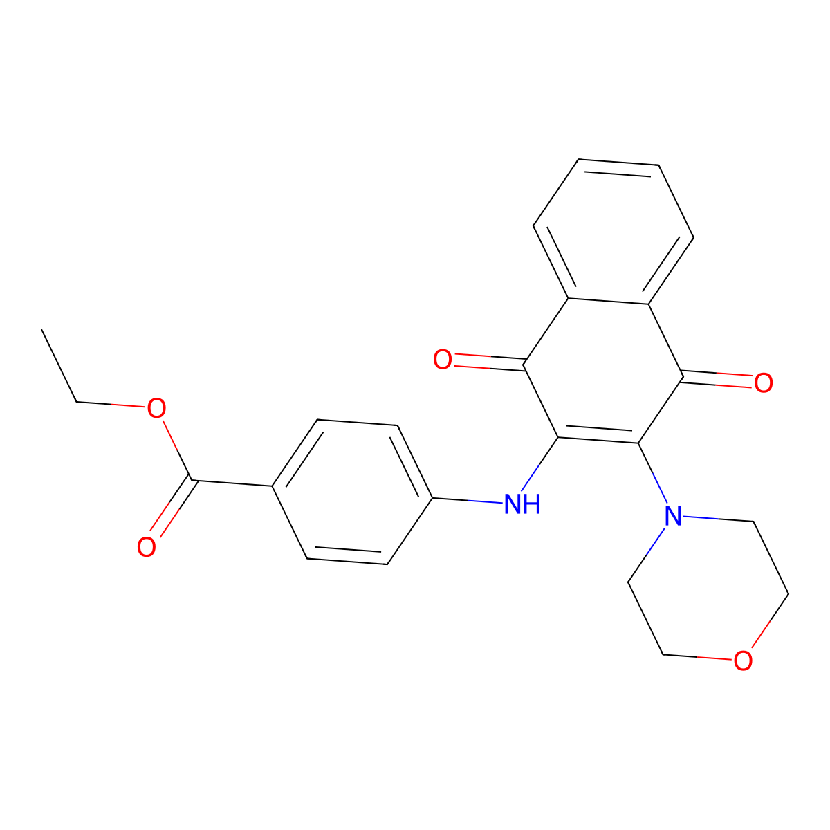 Ethyl 4-((3-morpholino-1,4-dioxo-1,4-dihydronaphthalen-2-yl)amino)benzoate molecular structure, CAS 150127-59-6