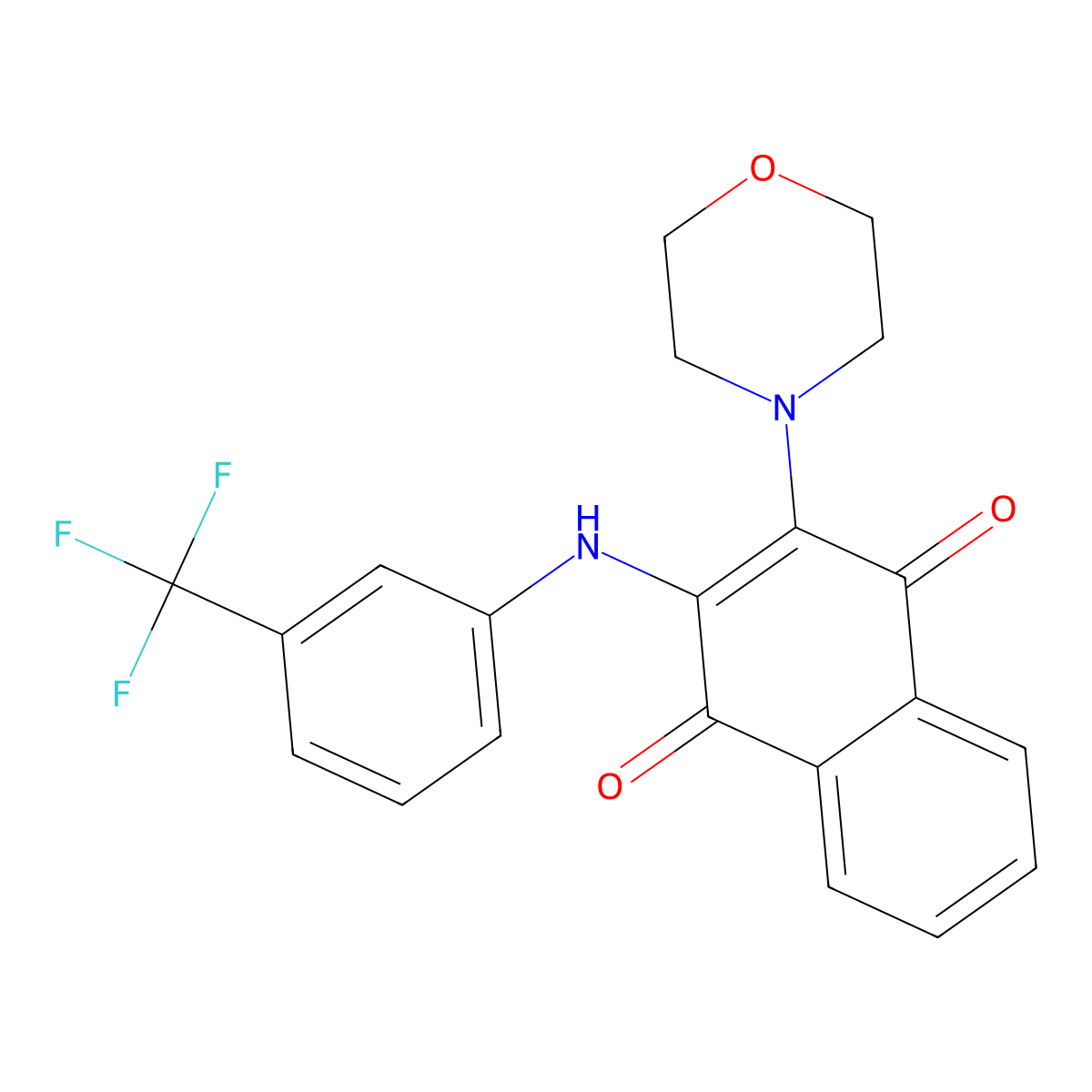 2-Morpholino-3-((3-(trifluoromethyl)phenyl)amino)naphthalene-1,4-dione molecular structure, CAS 150127-60-9