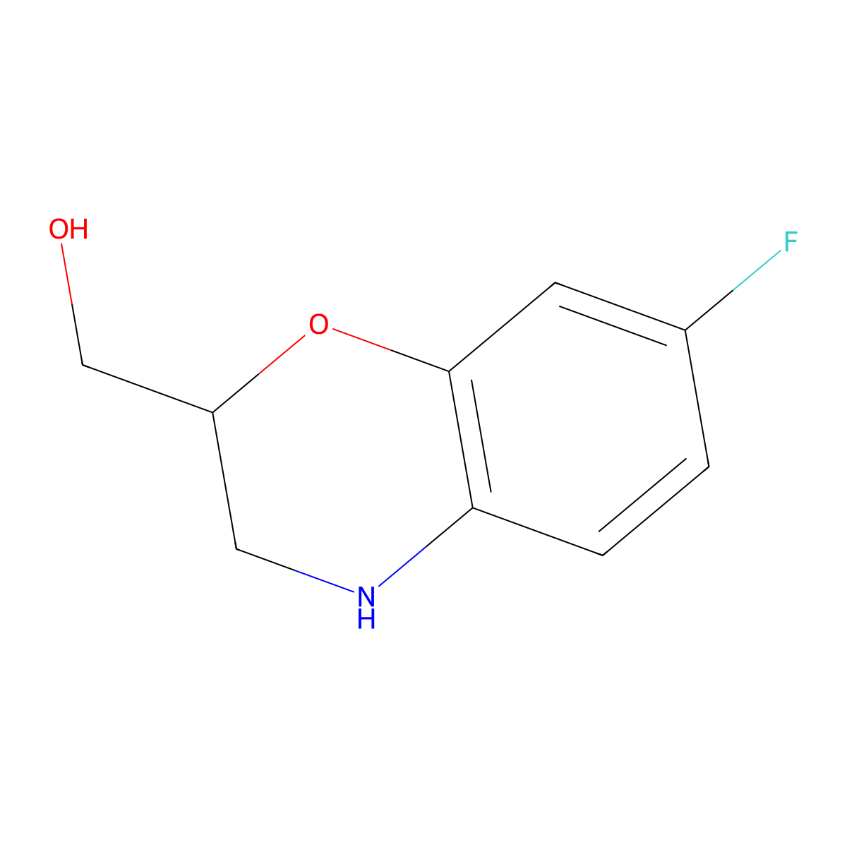(7-fluoro-3,4-dihydro-2H-1,4-benzoxazin-2-yl)methanol molecular structure, CAS 1501374-52-2