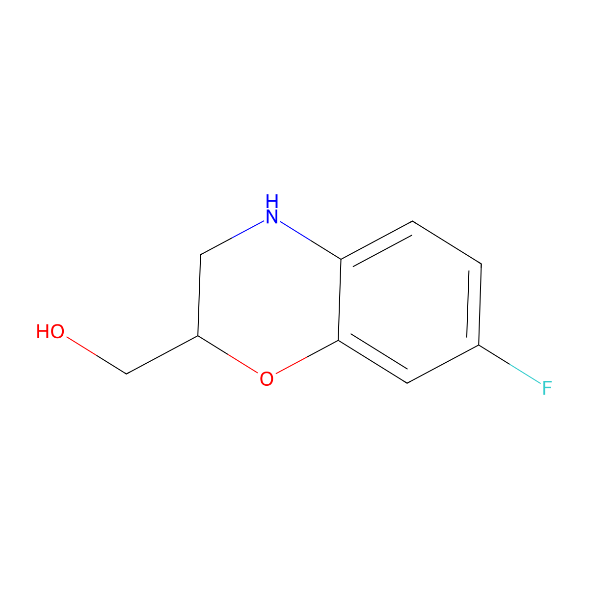 (7-fluoro-3,4-dihydro-2H-1,4-benzoxazin-2-yl)methanol molecular structure, CAS 1501374-52-2