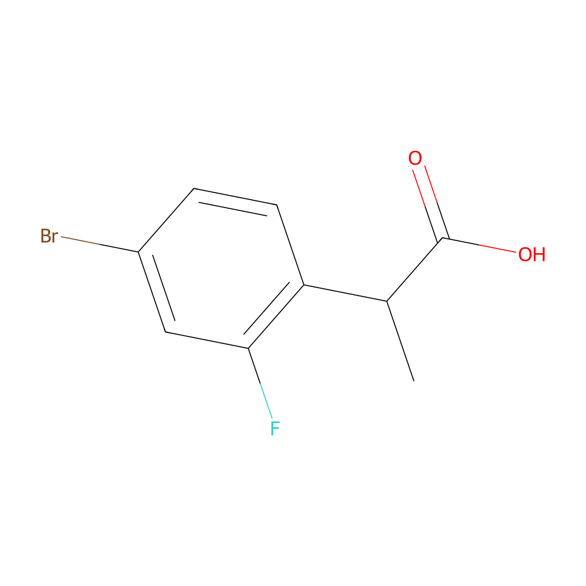 2-(4-Bromo-2-fluorophenyl)propanoic acid molecular structure, CAS 1501405-60-2