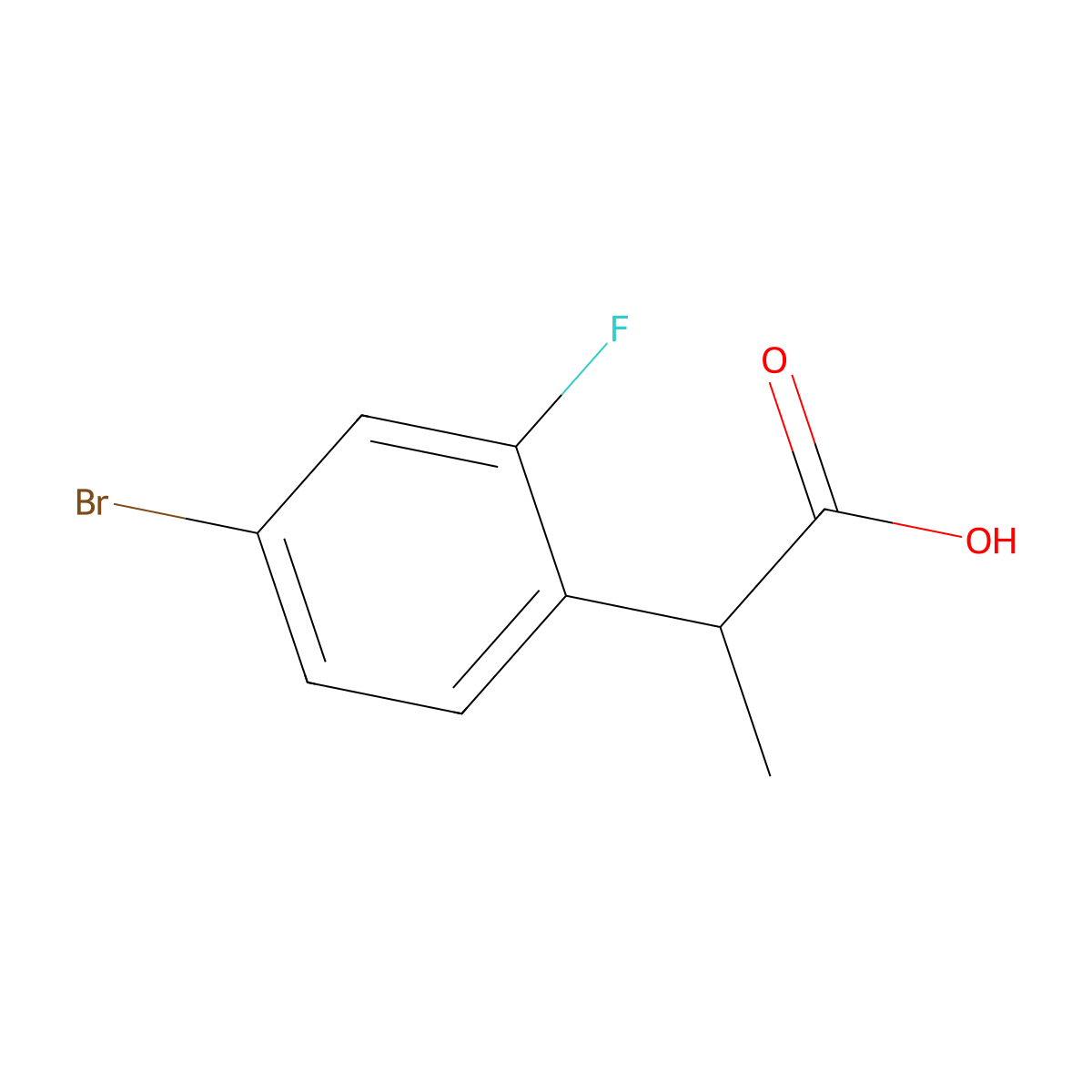 2-(4-Bromo-2-fluorophenyl)propanoic acid molecular structure, CAS 1501405-60-2